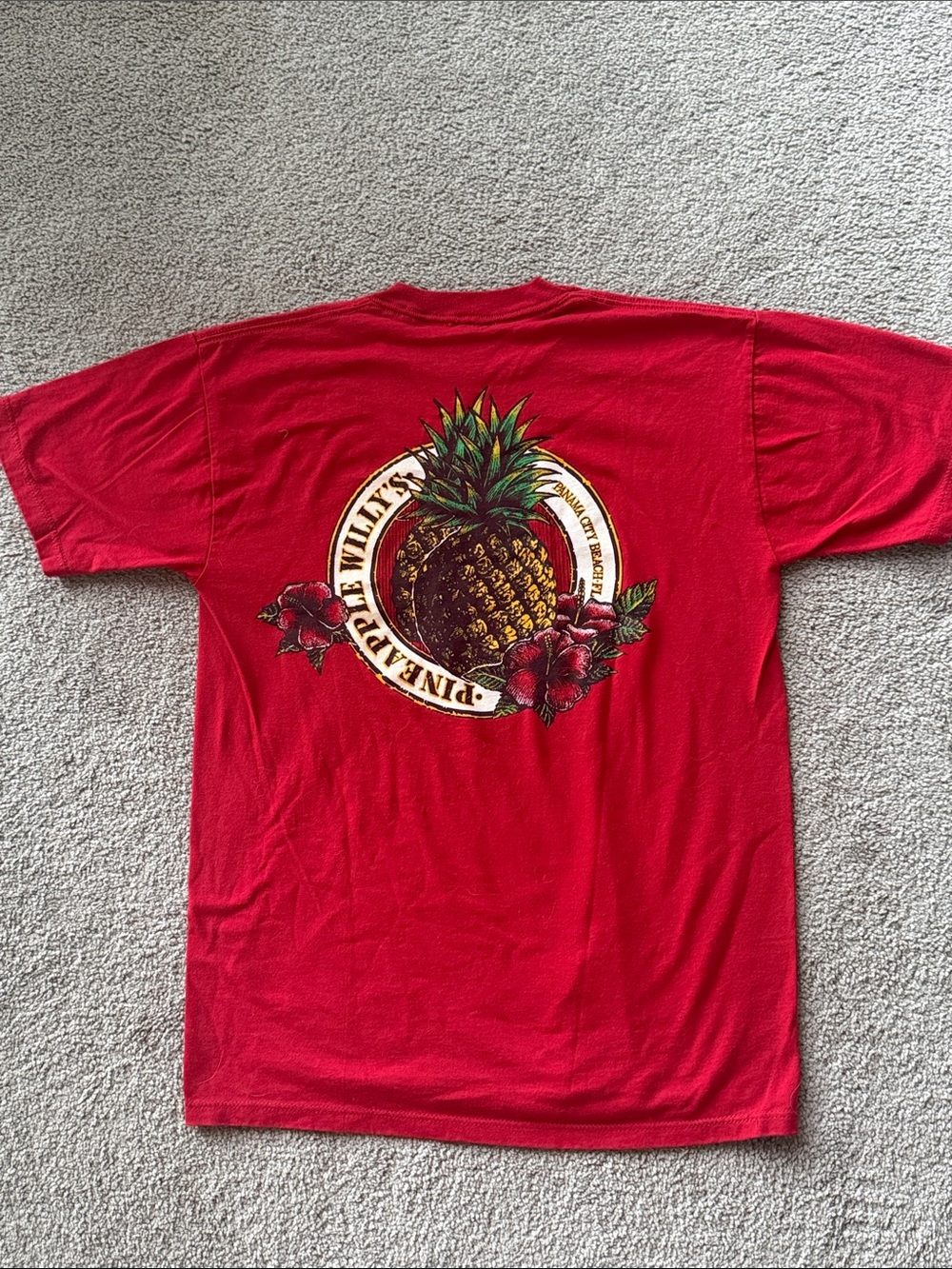 Pineapple Willy's Women’s Red Graphic Tee with Tropical Pineapple!